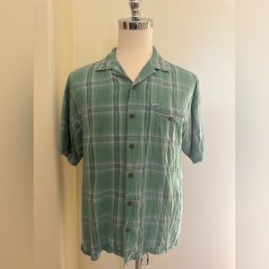 Tommy Bahama Woven  Check Plaid Short Sleeve Silk Camp Shirt Size M